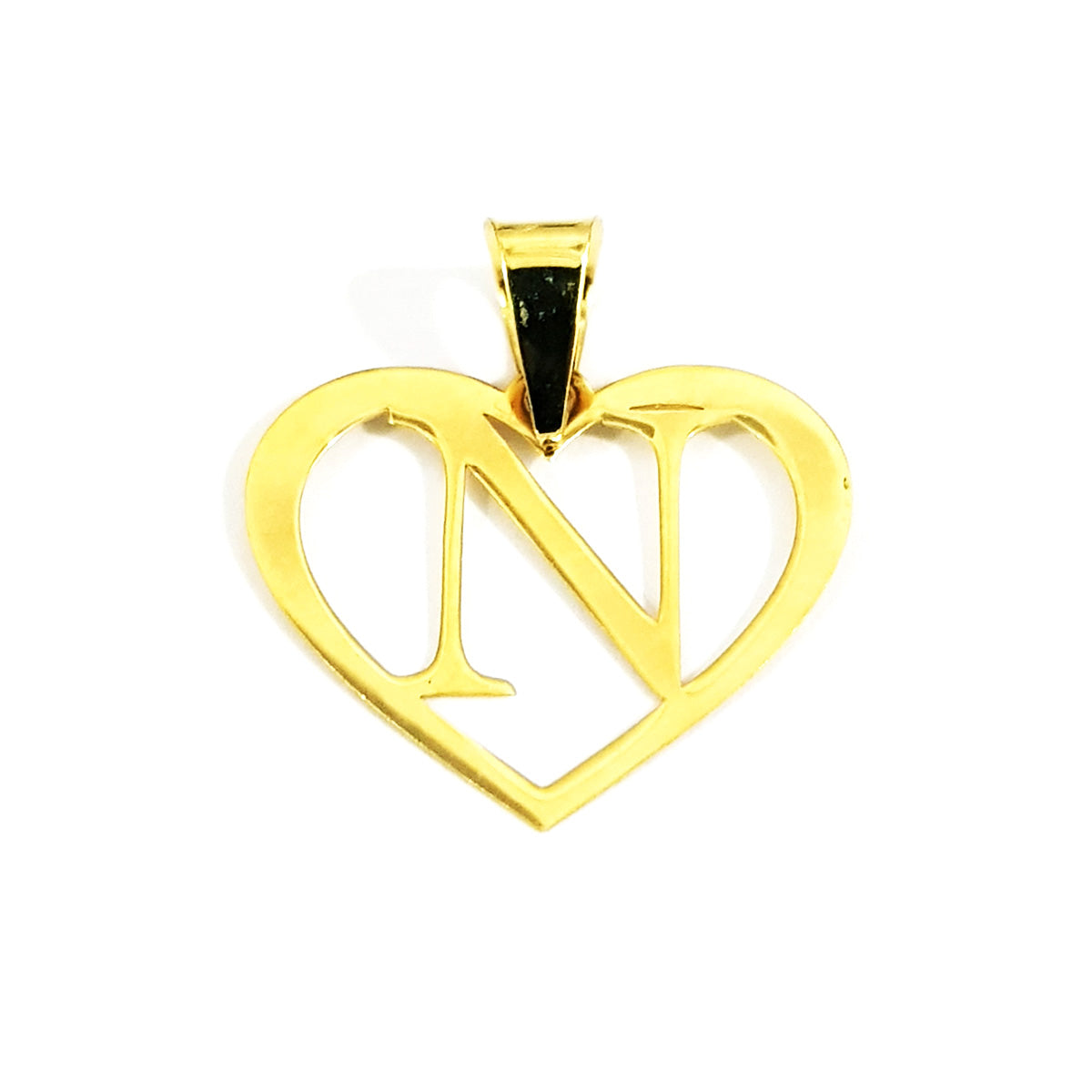 18K Pure Gold Heart Letter N Design Necklace