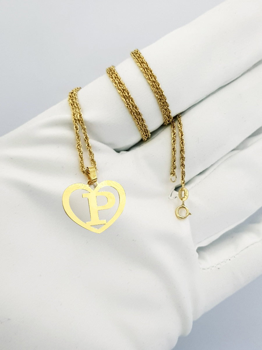 18K Pure Gold Heart Letter P Design Necklace