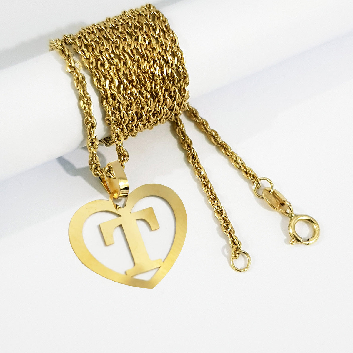 18K Pure Gold Heart Letter T Design Necklace