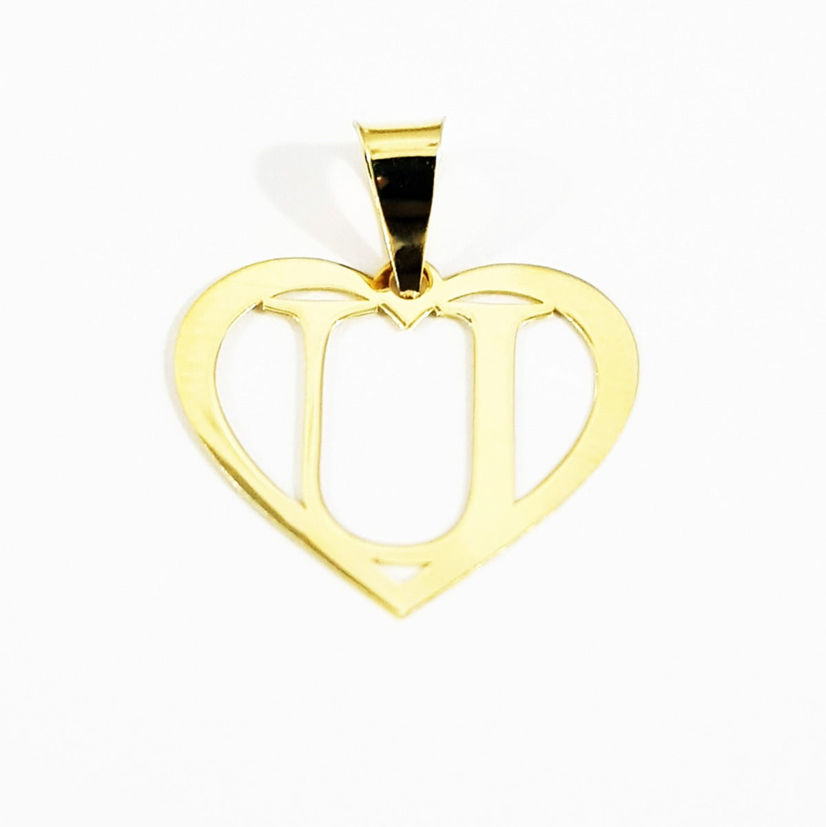 18K Pure Gold Heart Letter U Design Necklace