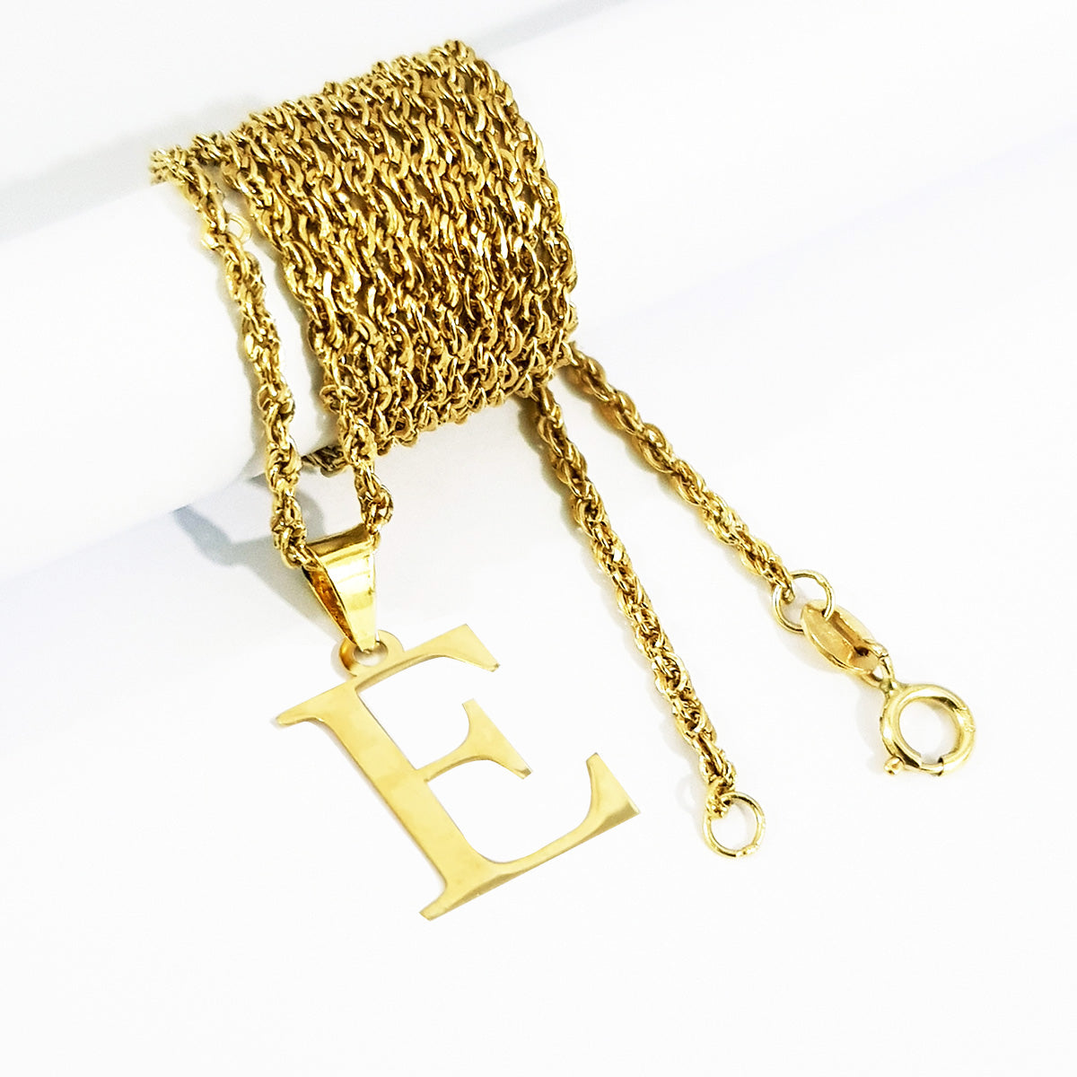 18K Pure Gold Letter E Design Necklace