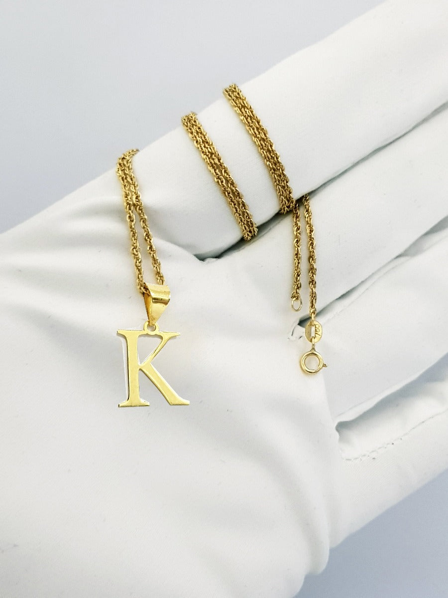 18K Pure Gold Letter K Design Necklace