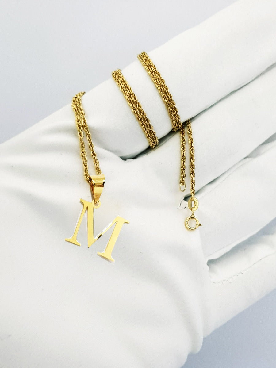 18K Pure Gold Letter M Design Necklace
