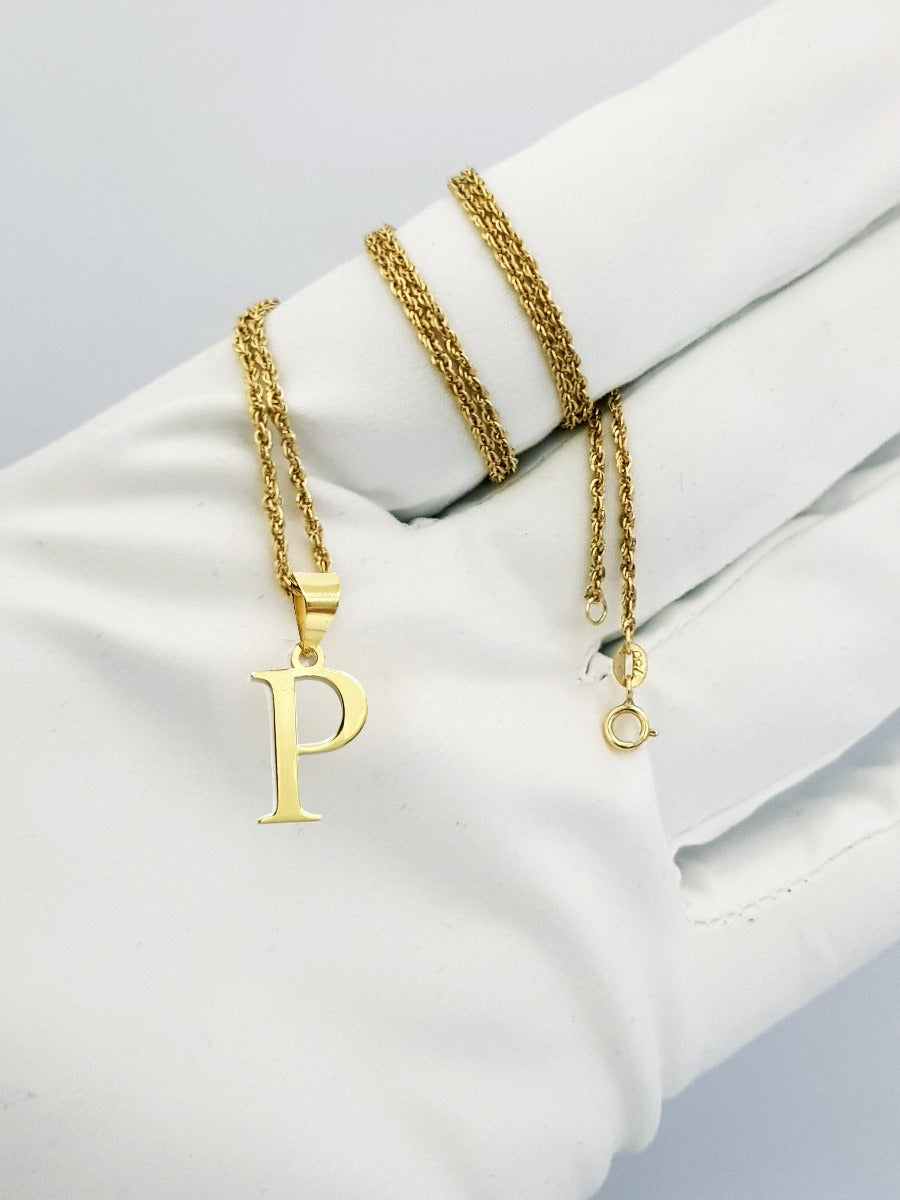 18K Pure Gold Letter P Design Necklace