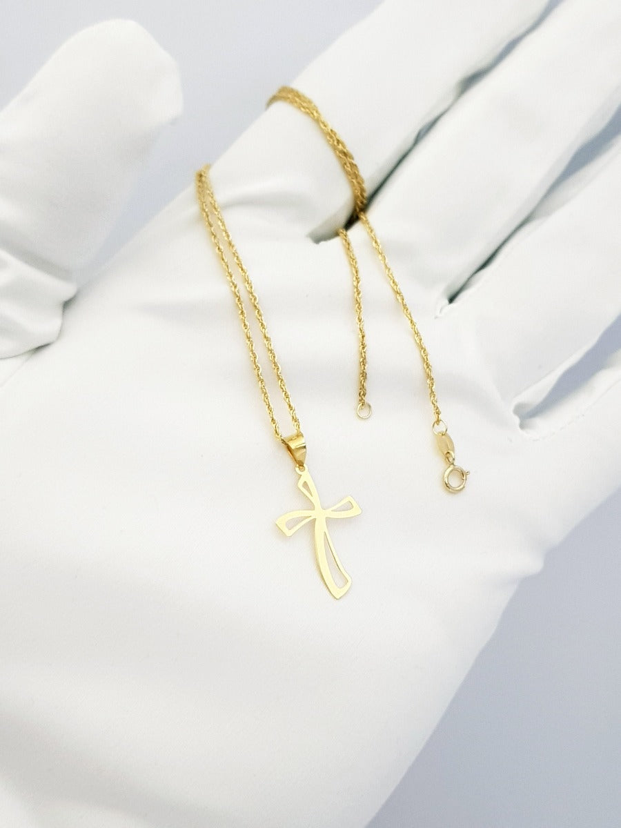 18K Pure Gold Cross Design Necklace