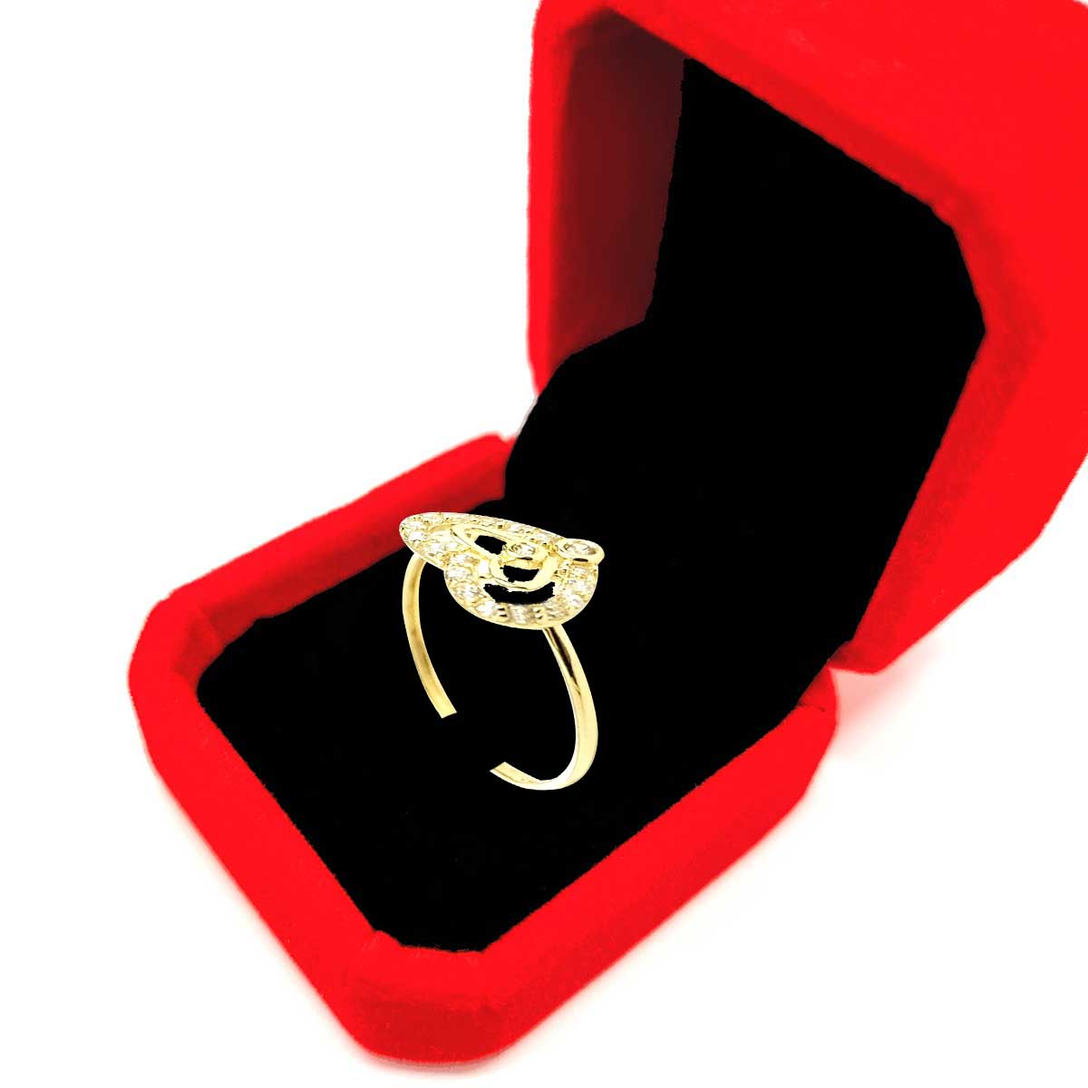 18K Pure Gold Heart w/ Zircon Stone Design Ring