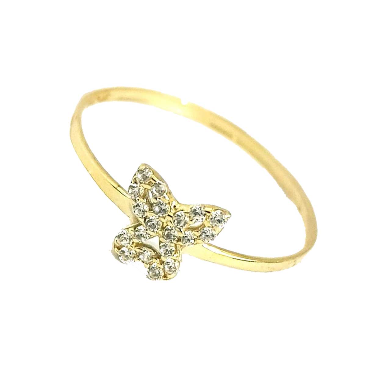 18K Pure Gold Butterfly Zircon Stone Design Ring