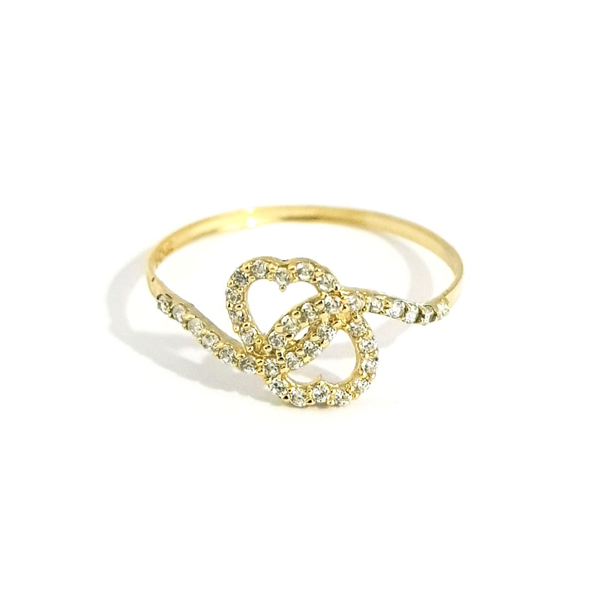 18K Pure Gold Double Heart Zircon Stone Design Ring