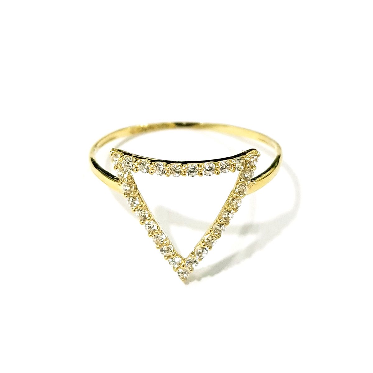 18K Pure Gold Triangle Design w/ Zircon Stone Ring