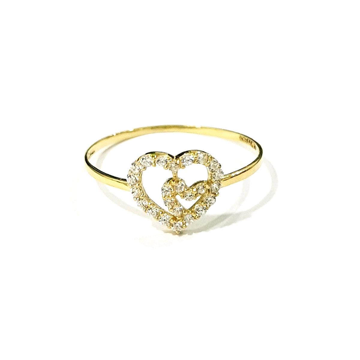 18K Pure Gold Double Heart Design w/ Zircon Stone Ring