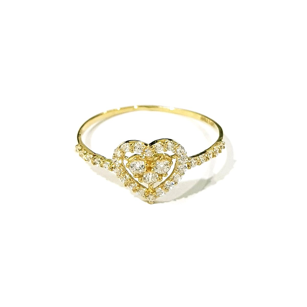 18K Pure Gold Double Heart Design w/ Zircon Stone Ring