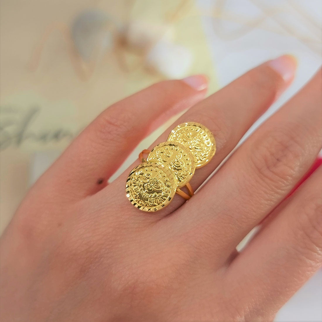 21K Pure Gold Lira Design Ring