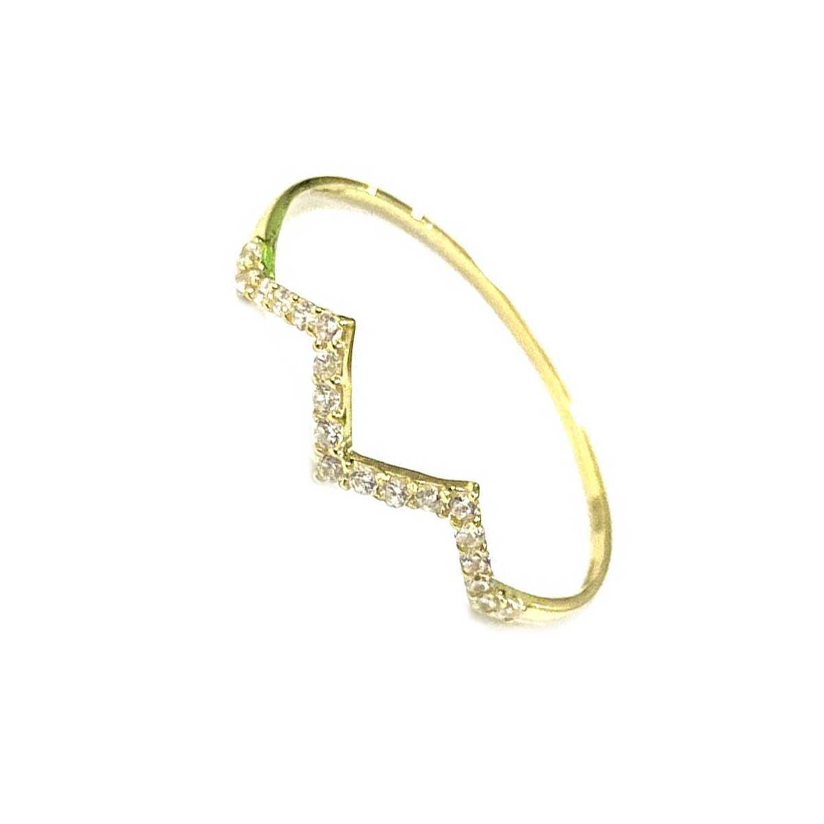 18K Solid Gold Zigzag Design w/ Zircon Stone 