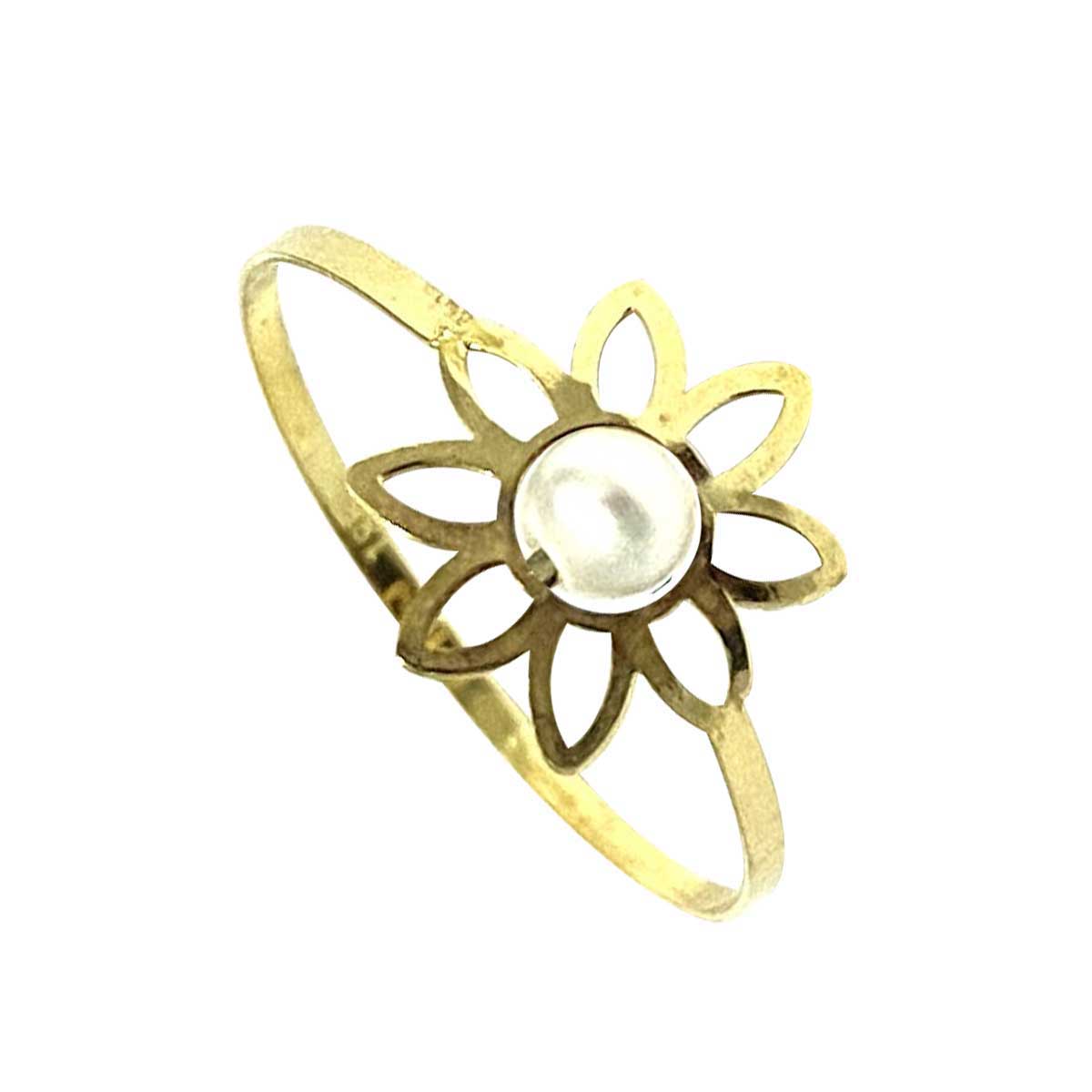 GR529_01 18K Solid Gold Elegant Flower w/ Zircon Stone Design