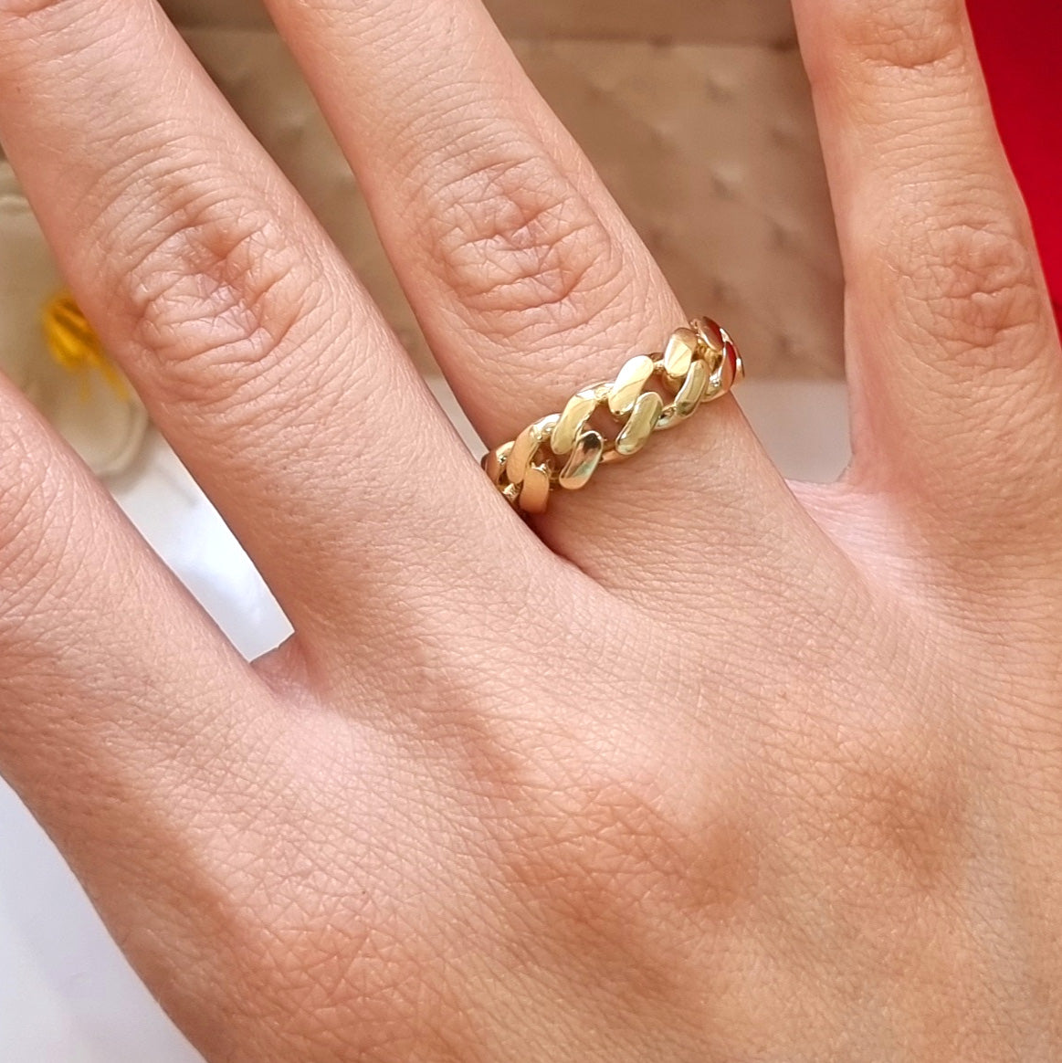 18K Pure Gold Chunky Chain Ring