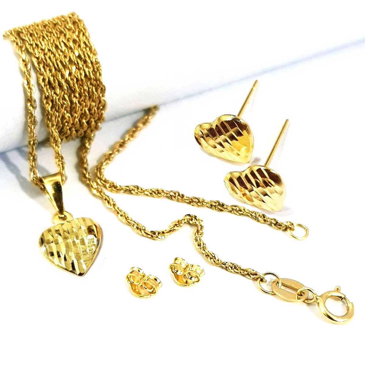 18K Pure Gold Heart Set