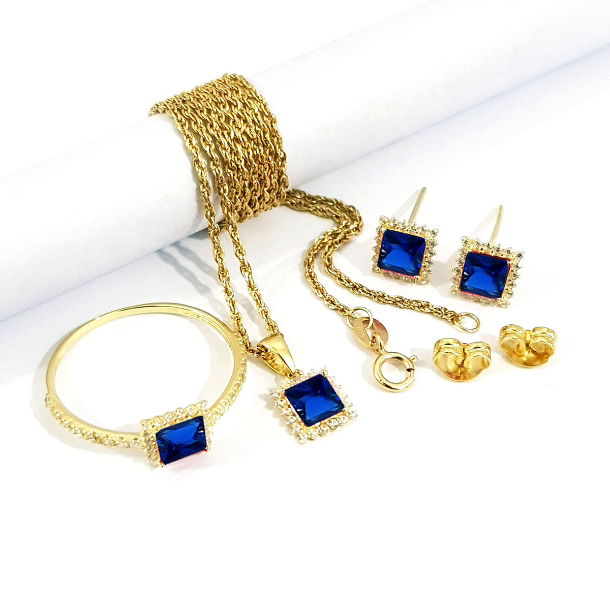 18K Pure Gold Stone Jewelry Set