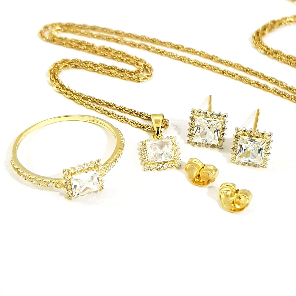 18K Pure Gold Stone Jewelry Set