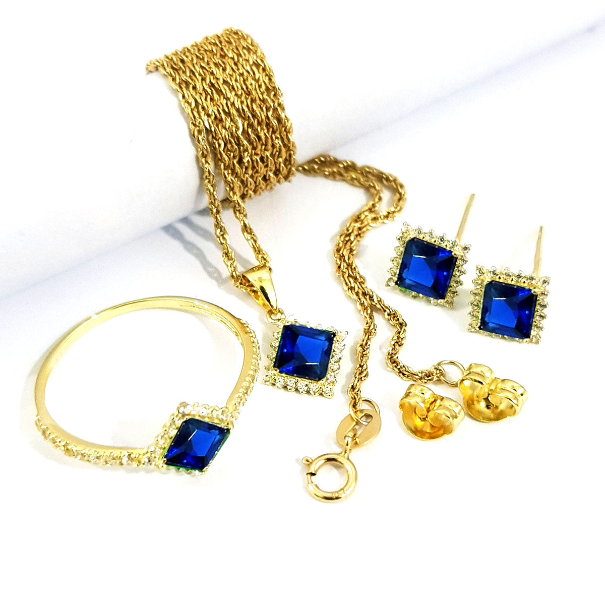18K Pure Gold Stone Jewelry Set
