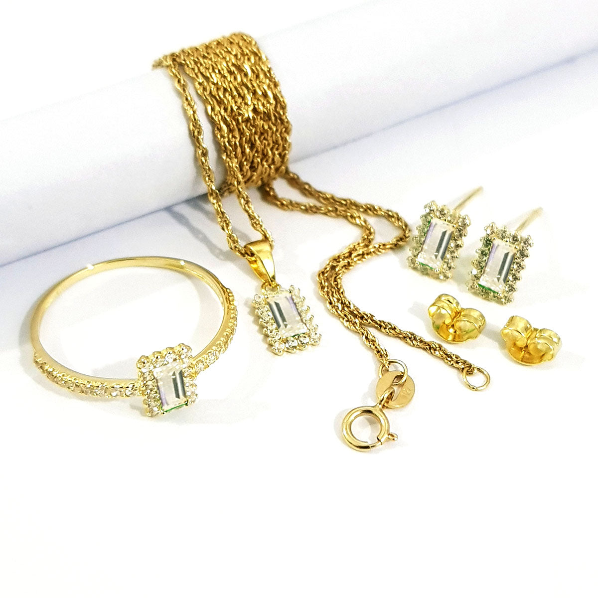 18K Pure Gold Stone Jewelry Set