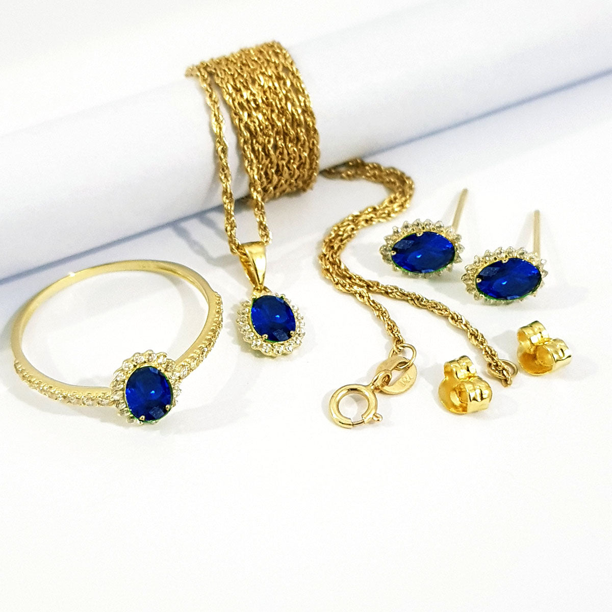 18K Pure Gold Stone Jewelry Set