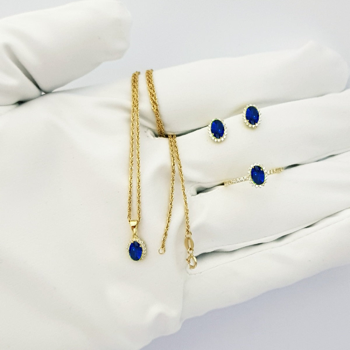 18K Pure Gold Stone Jewelry Set