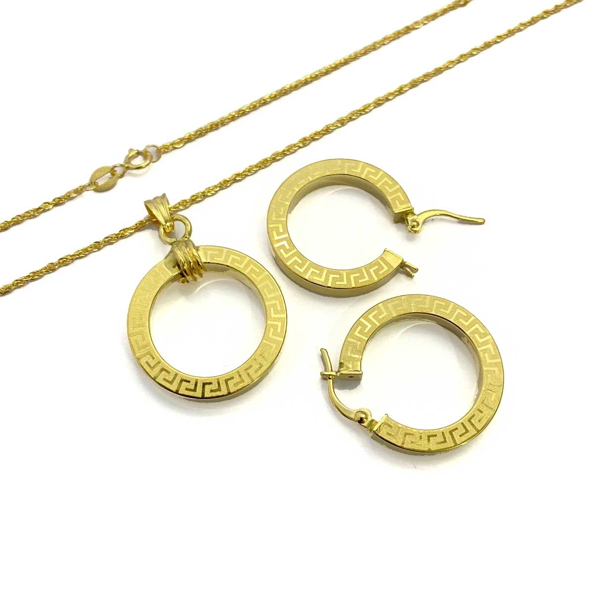 18K Pure Gold Elegant Necklace and Earrings Set