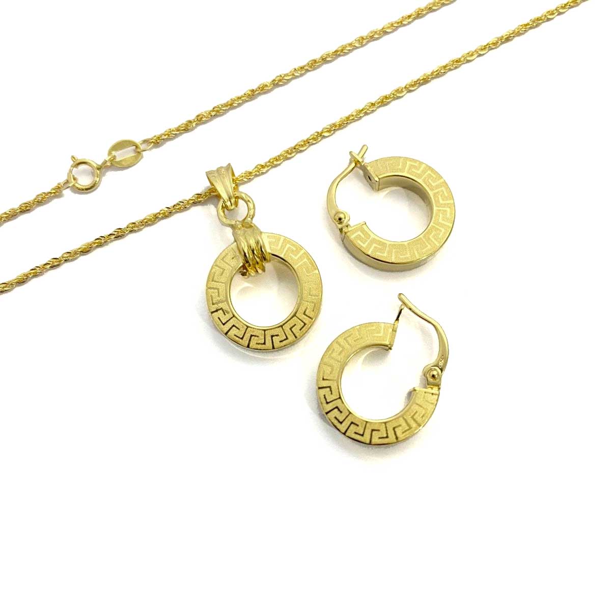 18K Pure Gold Elegant Necklace and Earrings Set