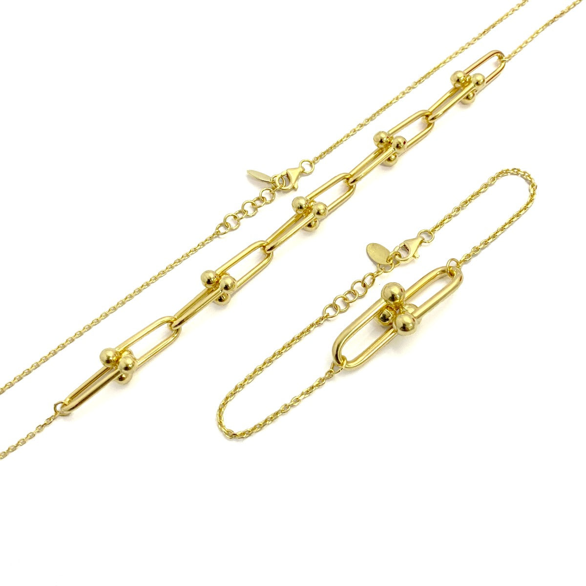18K Pure Gold Elegant Necklace and Bracelet Set
