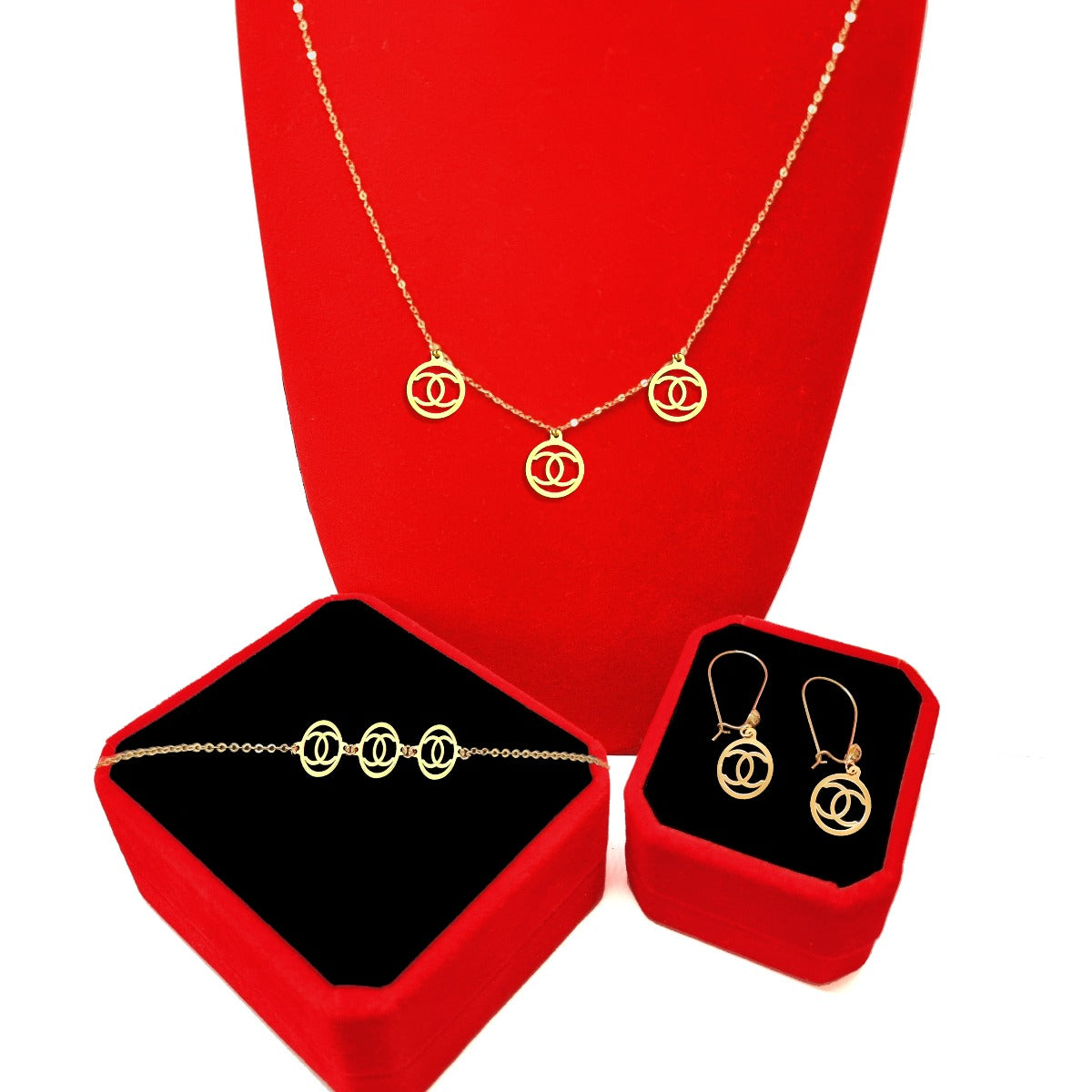 18K Pure Bracelet, Earrings & Necklace Set