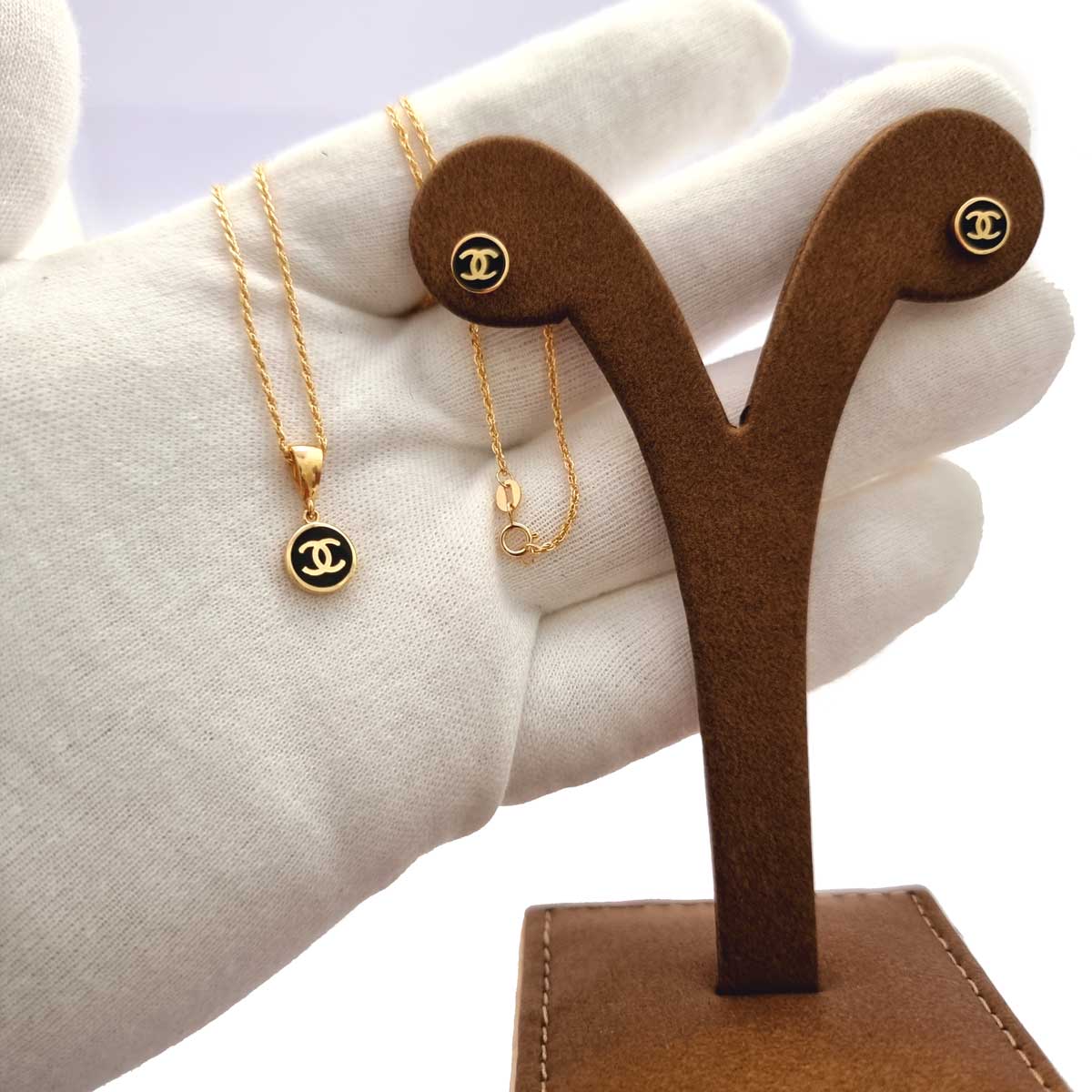 18K Pure Gold Elegant Necklace & Earrings