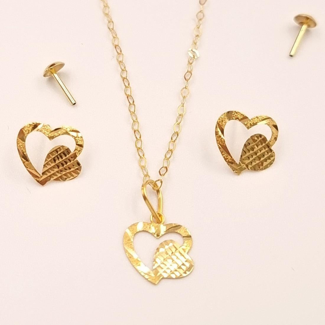 18K Pure Gold Heart Jewelry Set