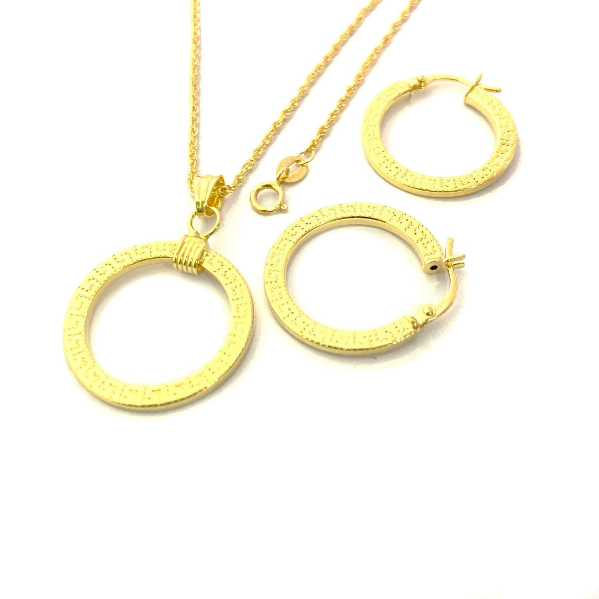 18K Pure Gold Hoop Elegant Necklace and Earrings Set