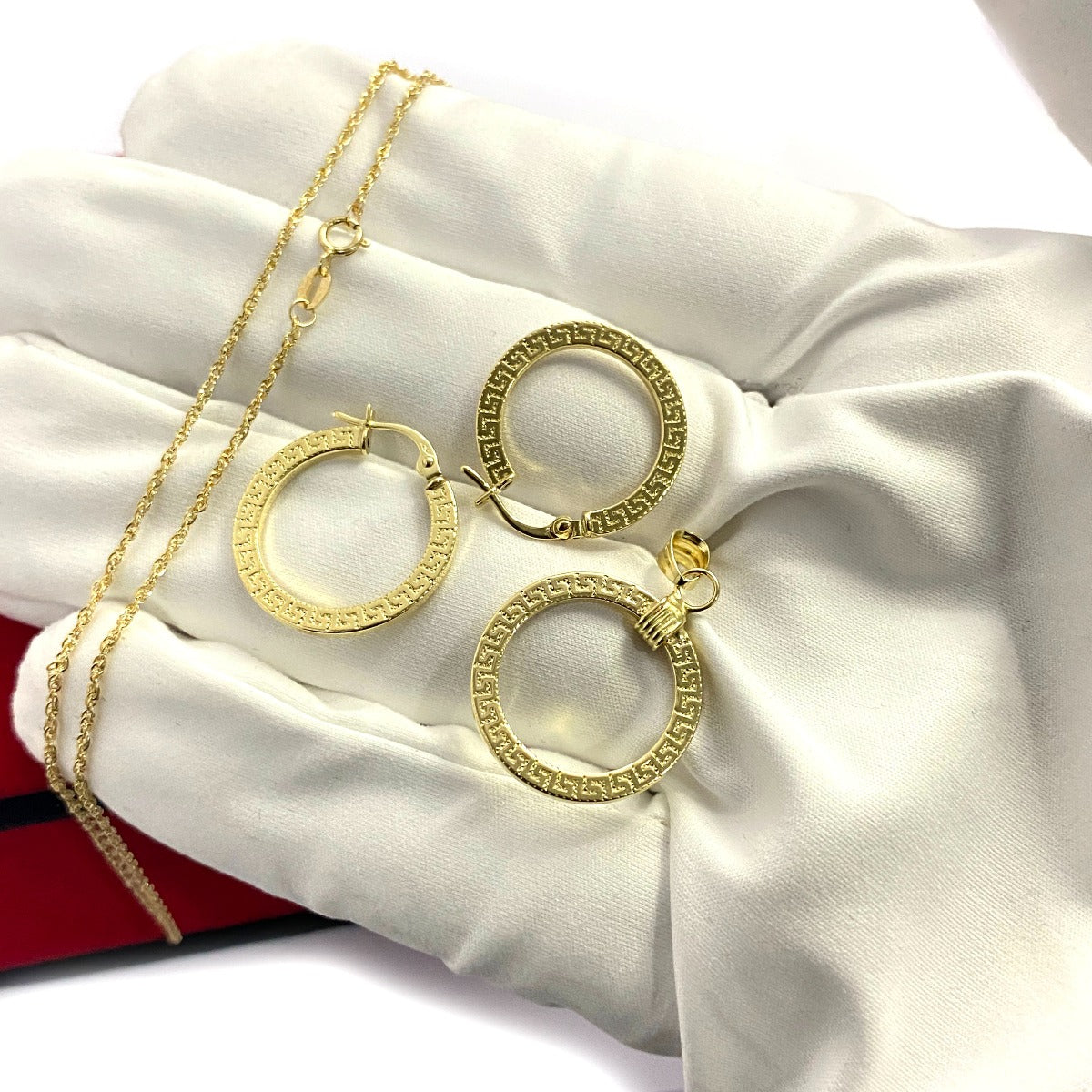 18K Pure Gold Hoop Elegant Necklace and Earrings Set