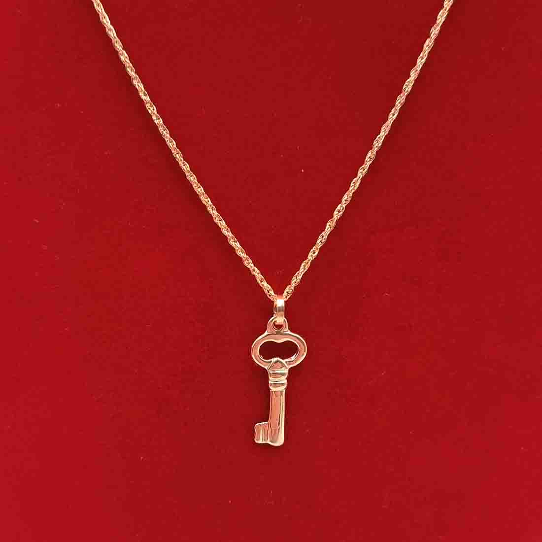 18K Pure Gold Key Necklace